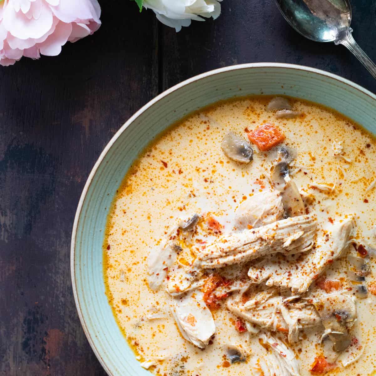 A bowl of instant pot chicken soup.
