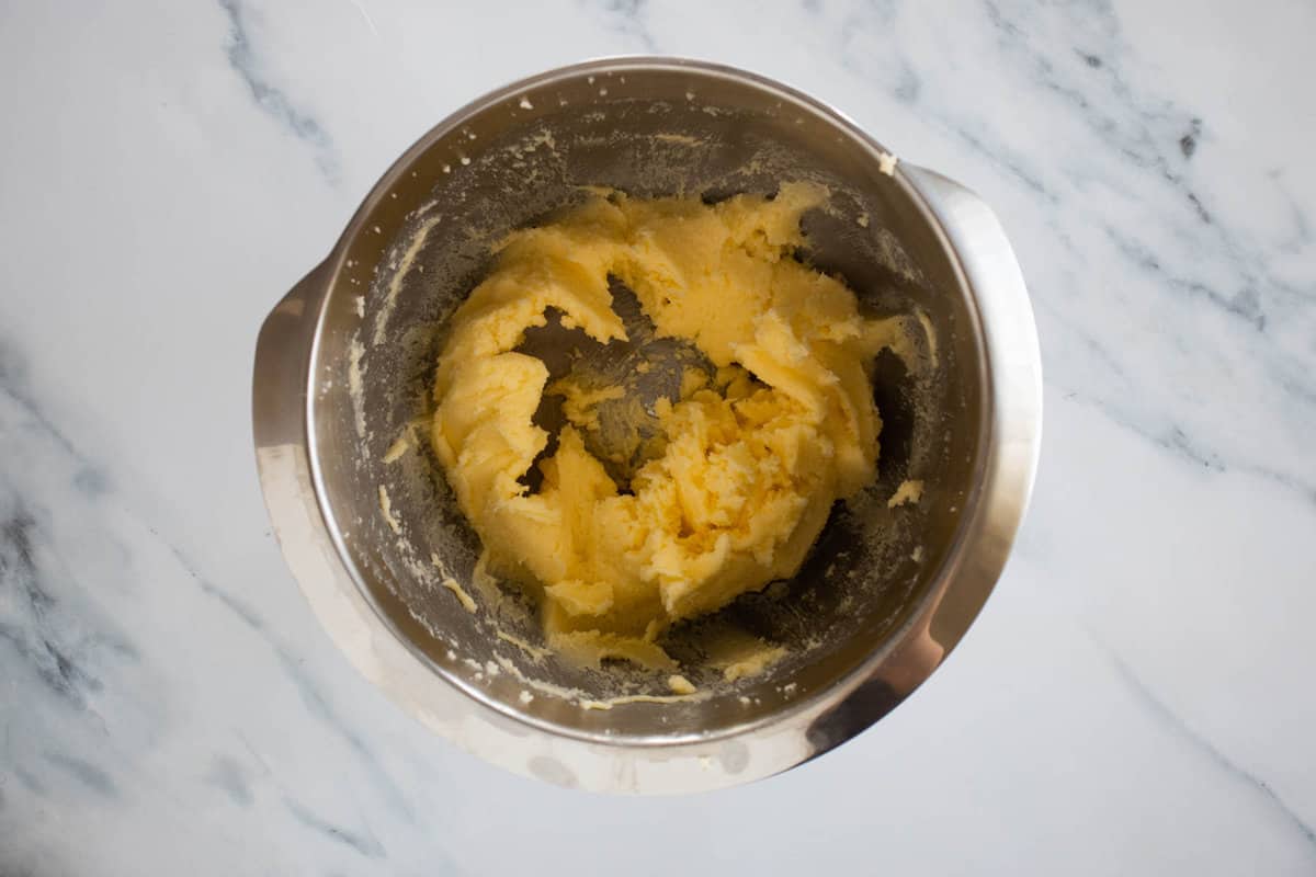 Butter and sugar mixed together for mufifn batter.