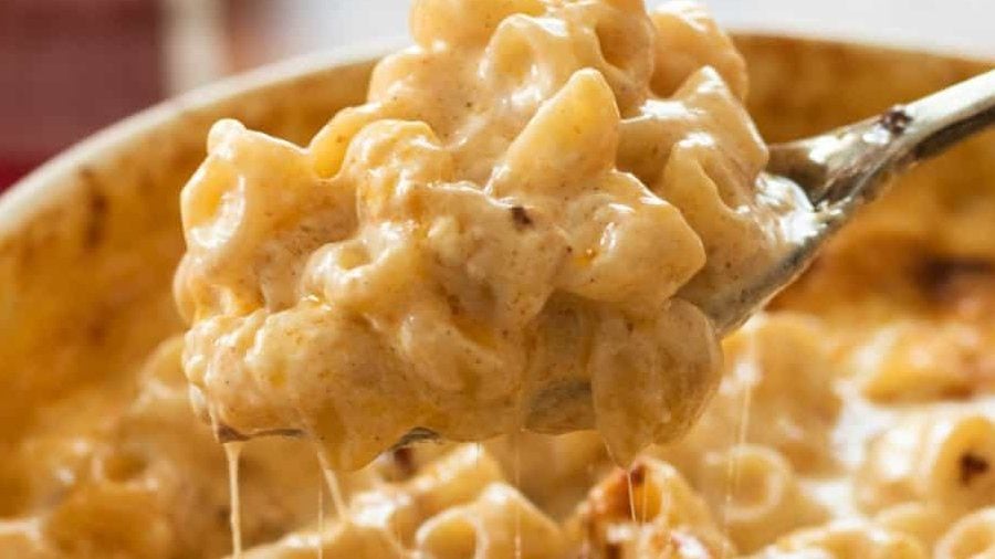 A spoonful of cheesy Mac and Cheese.