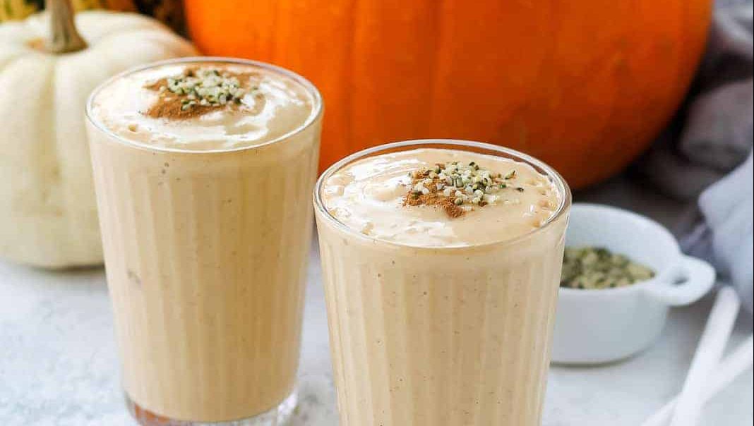 Two glasses of pumpkin smoothie.