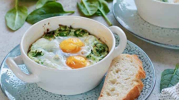 Baked egg in bowl.