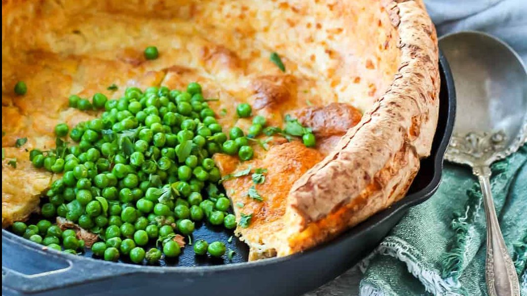 Dutch baby with peas.