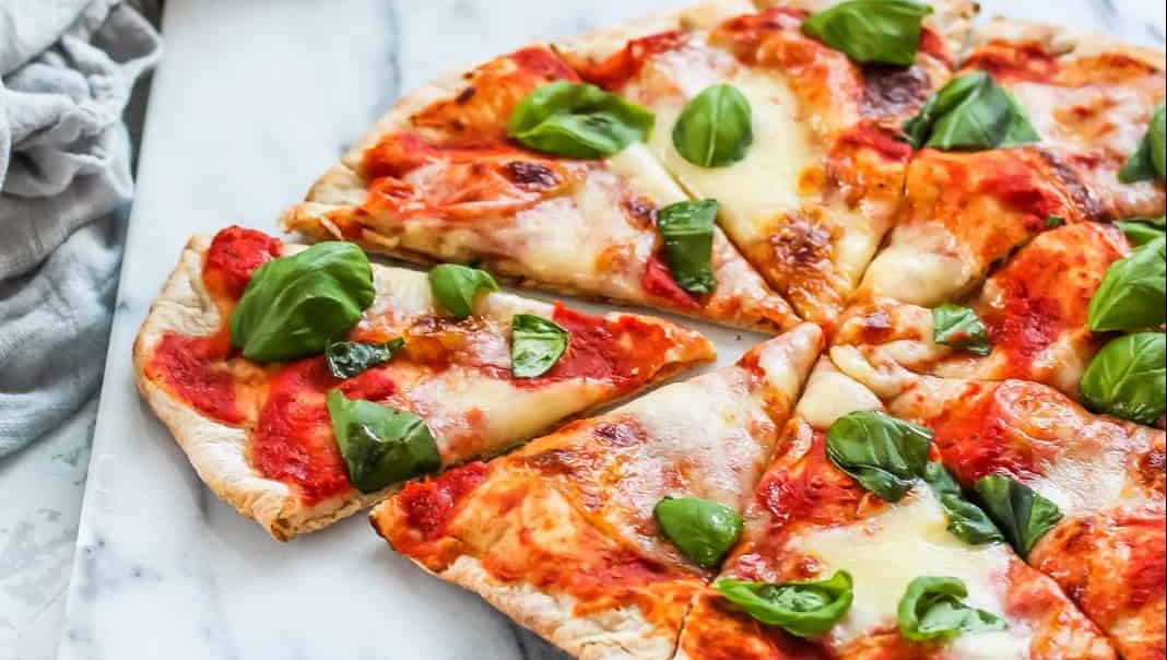 Pizza made with spelt pizza dough.