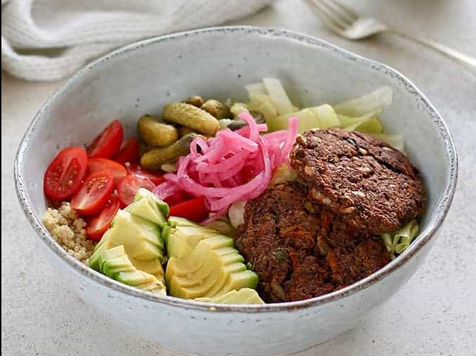 A veggie burger bowl.