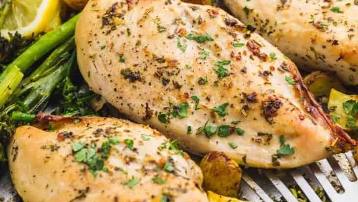 Baked chicken and potatoes.