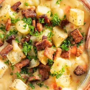 A bowl of vegan potato soup.