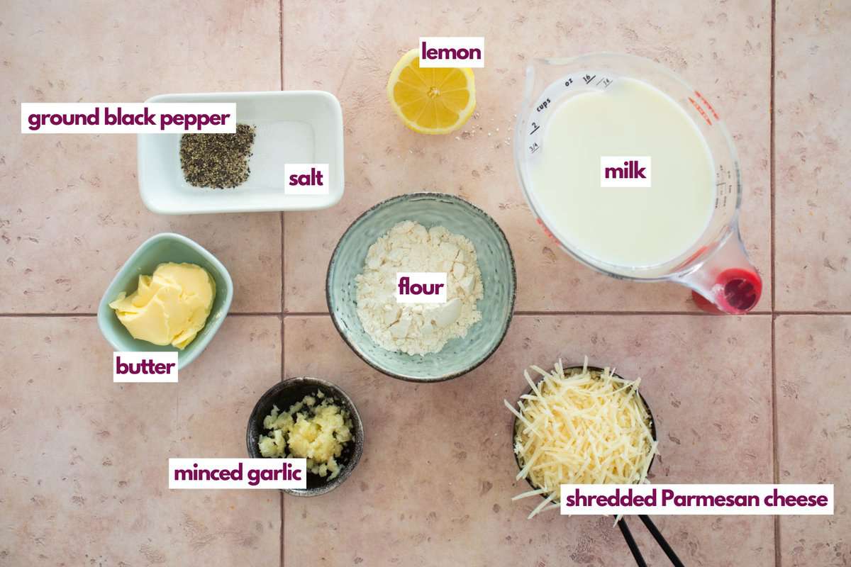 Ingredients for garlic parmesan sauce.
