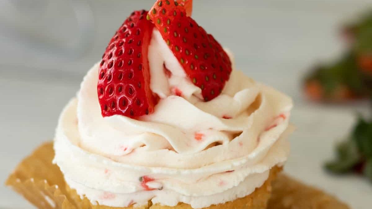 A strawberry filled cupcake.
