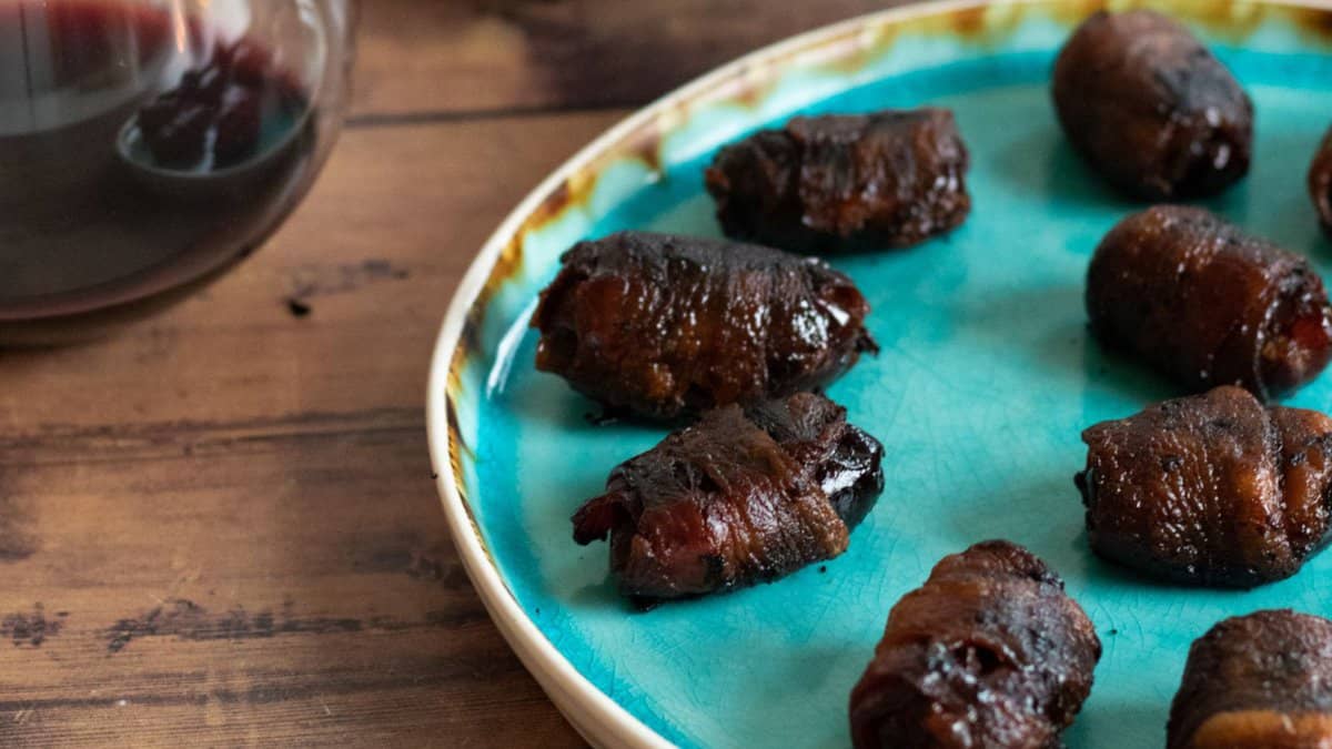 Bacon wrapped dates.