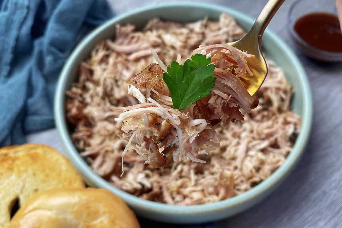 A bowl of pulled pork.