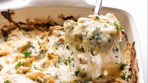 Spinach chicken artichoke casserole.