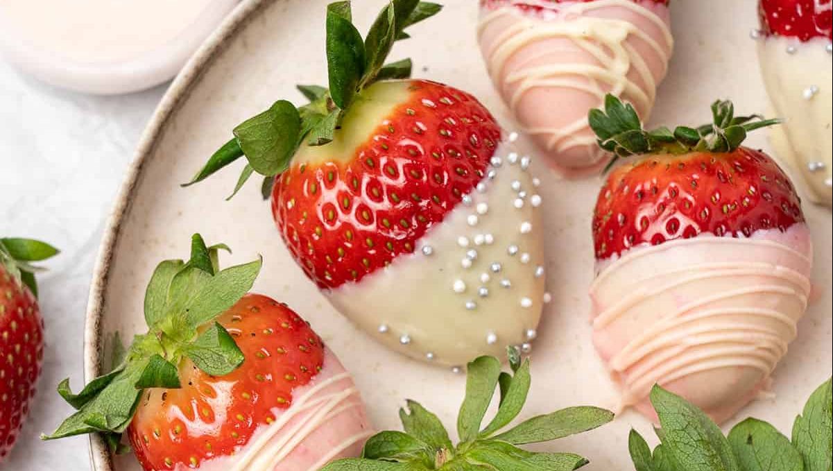 White chocolate covered strawberries.