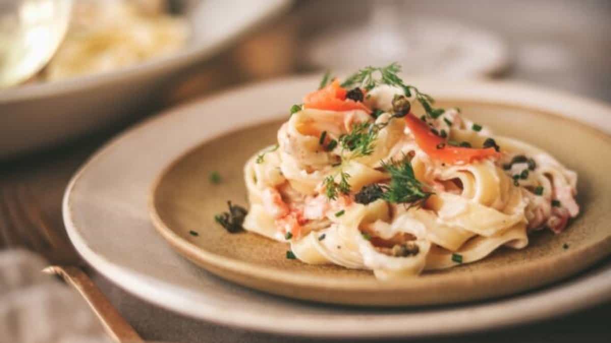 Smoked Salmon Pasta with Crispy Capers.