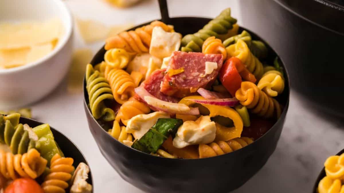 Smoked Italian Pasta Salad with Pepperoncini Dressing.