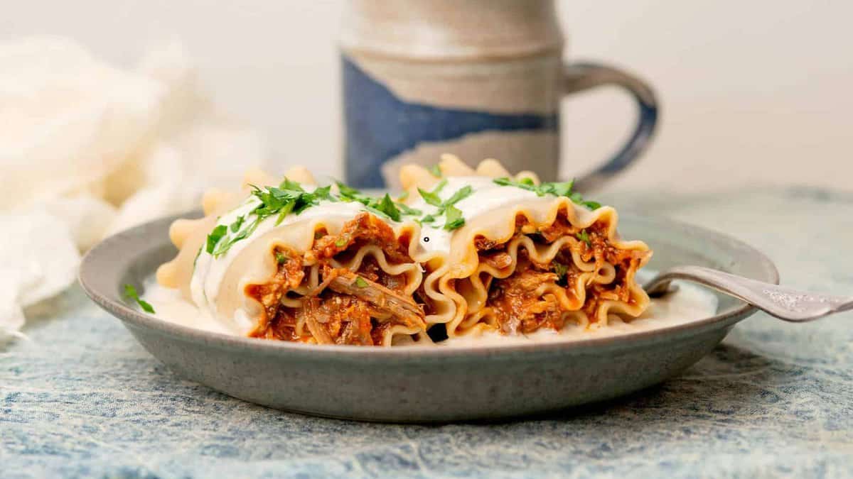 Buffalo Chicken Lasagna Rolls.