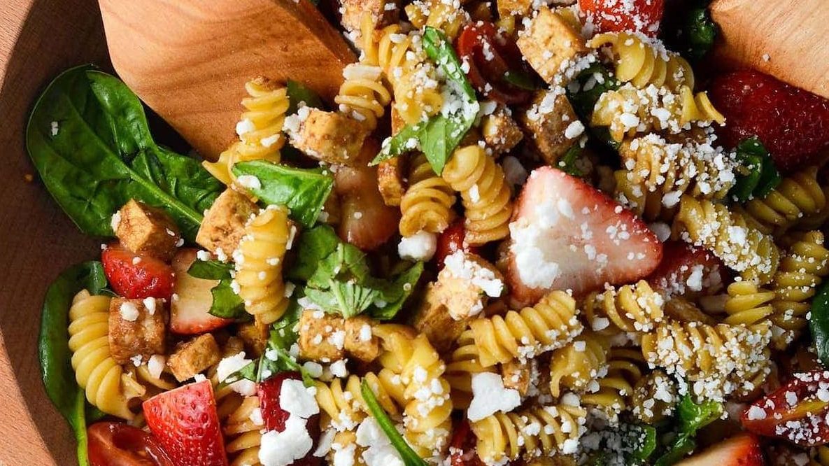 Strawberry Balsamic Tofu Pasta Salad.