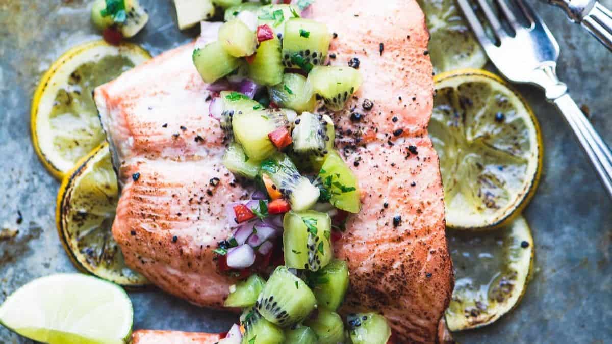 Roasted (or grilled!) Salmon with Kiwi Salsa