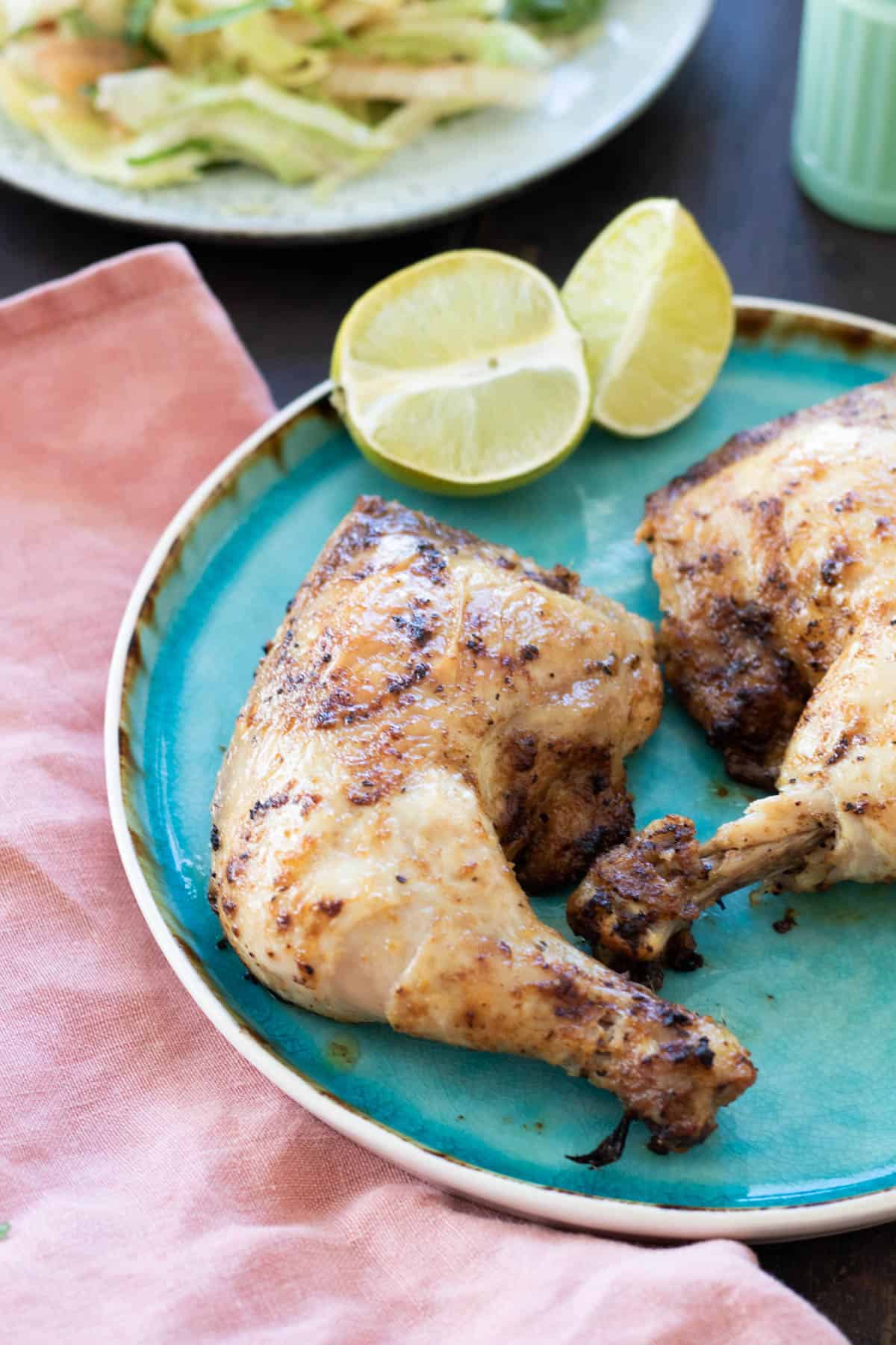 Chicken legs marinated in Mexican chicken marinade.