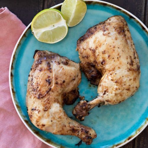Chicken legs marinated in Mexican chicken marinade.