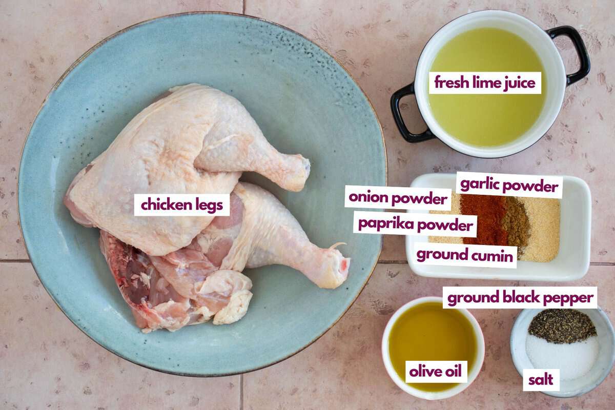 Ingredients for air fryer chicken legs.