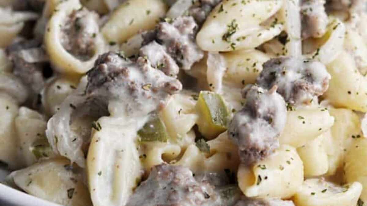 Philly Cheesesteak Pasta Casserole.