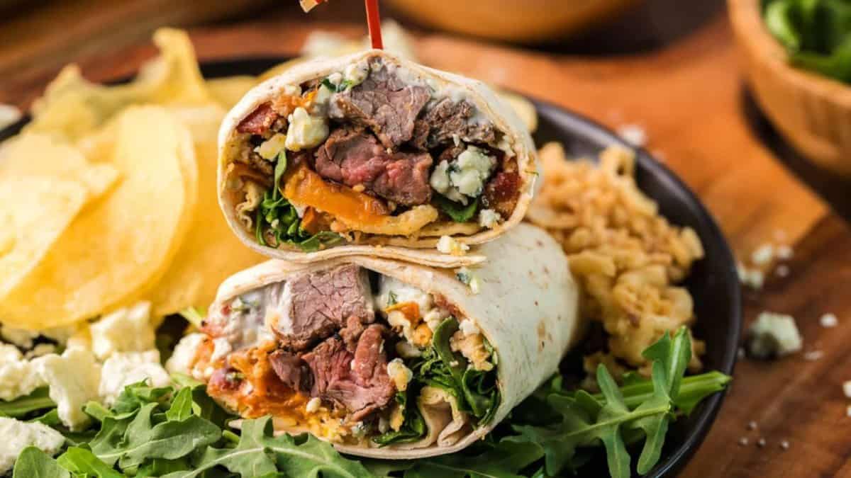 Bacon Steak Wraps with Blue Cheese Dressing.