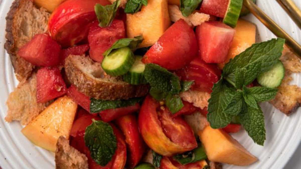 Watermelon panzanella salad.