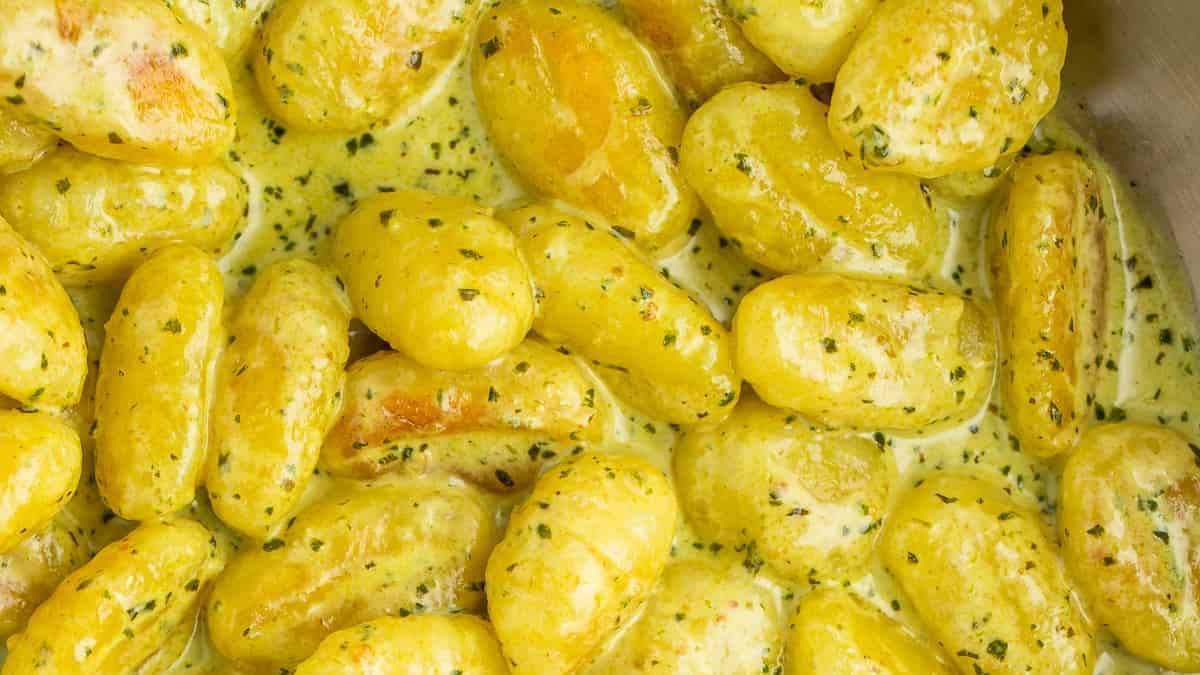 Creamy pesto gnocchi.