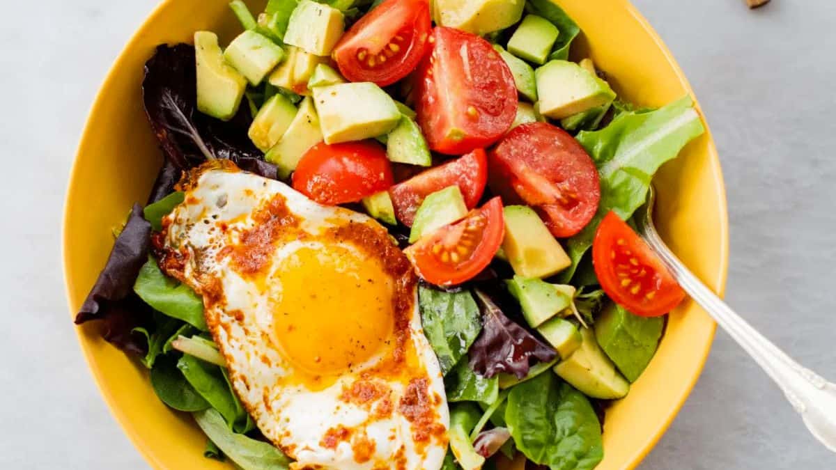 Harissa Fried Eggs with Summer Salad