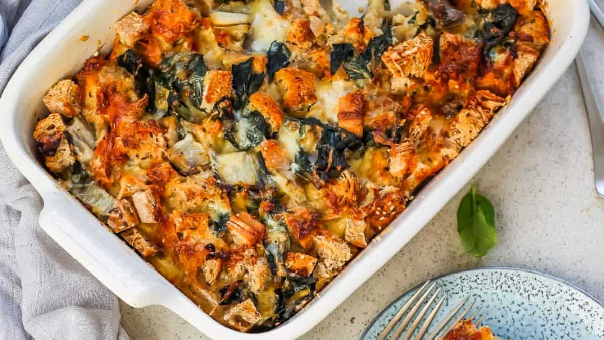 Vegetarian Breakfast Casserole with Swiss Chard and Gruyere