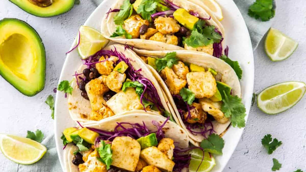 Sheet Pan Halloumi tacos with Cauliflower and Black Beans