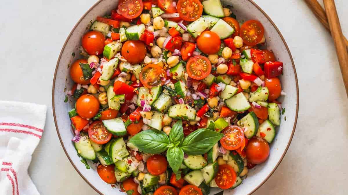 Mediterranean Chickpea Cucumber Salad with Tomato