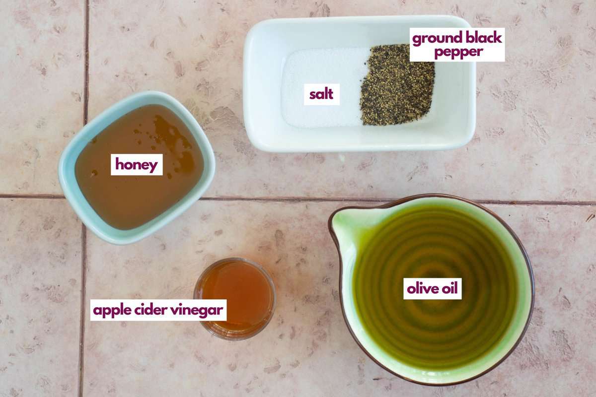 Ingredients for apple cider vinegar salad dressing.