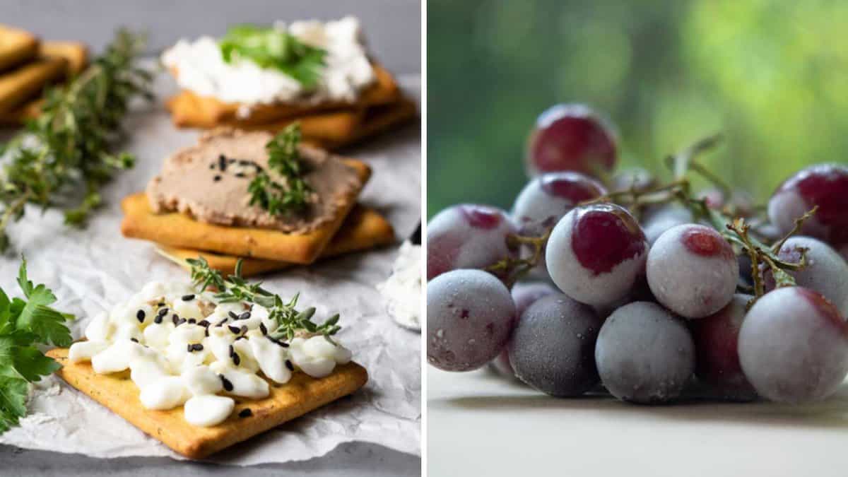 Cheese On Crackers With Grapes