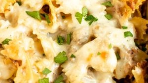 Creamy tuna pasta bake.