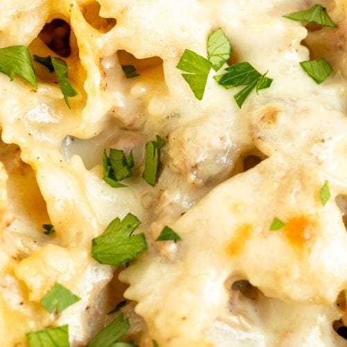 Creamy tuna pasta bake.