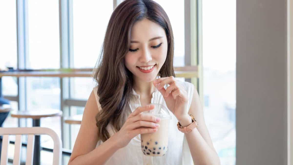 Woman drinking Bubble tea