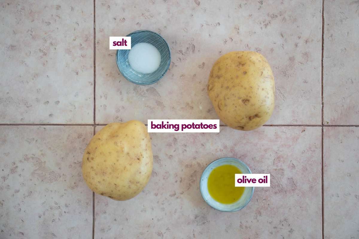 Ingredients for air fryer baked potatoes.