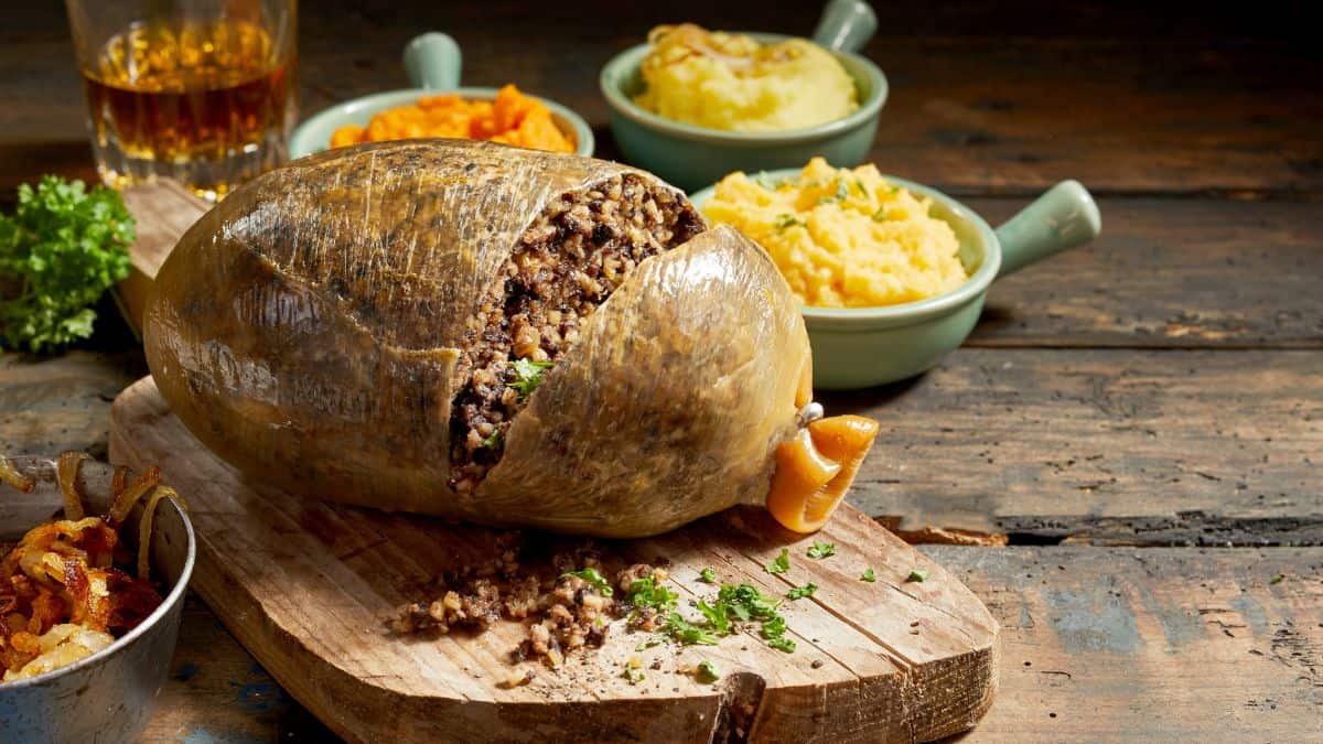 An opened haggis.