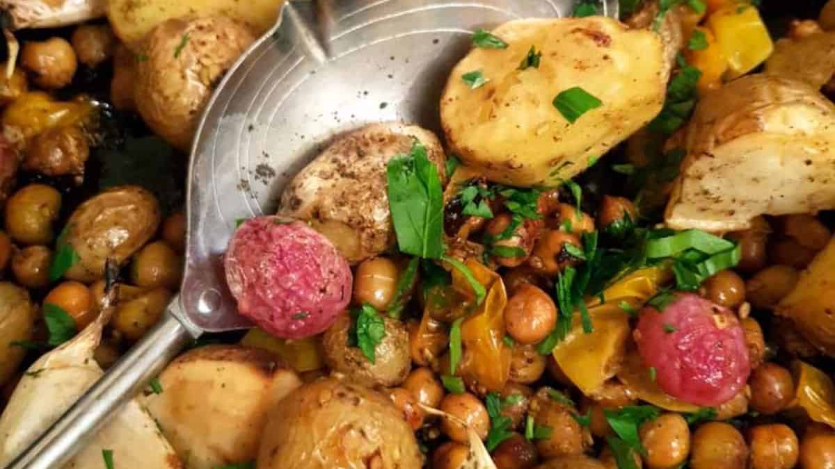 Garlicky Chickpea, Radish & Potato Traybake