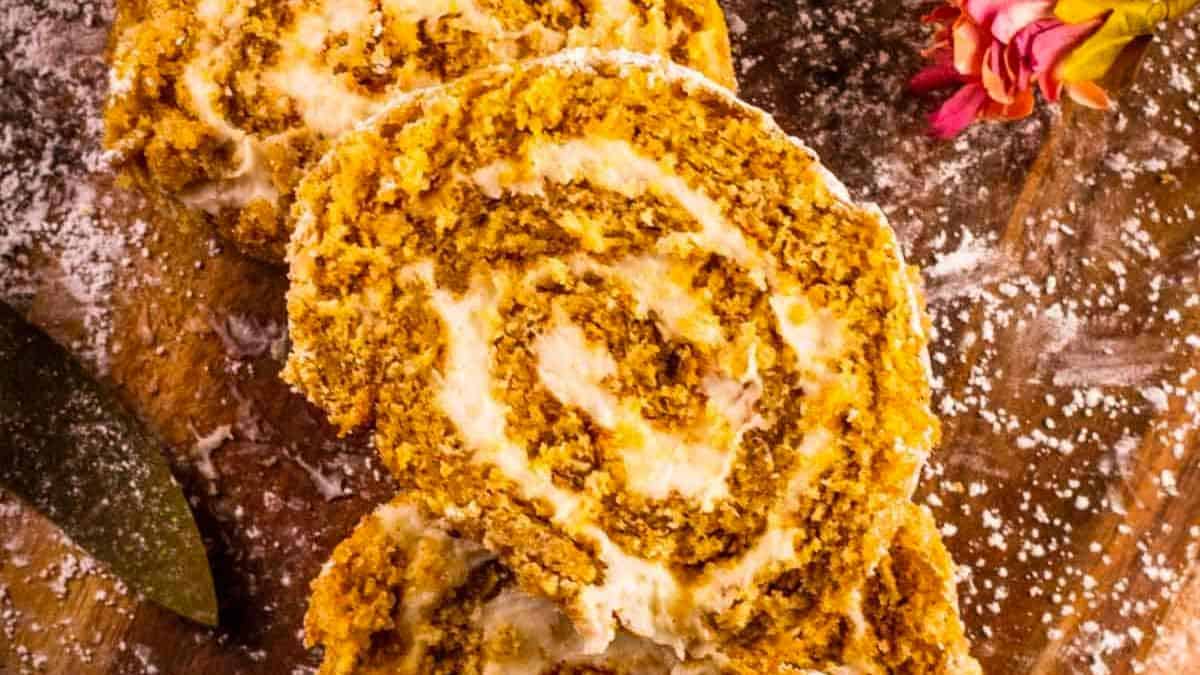 Pumpkin Roll Cake With Mascarpone Filling