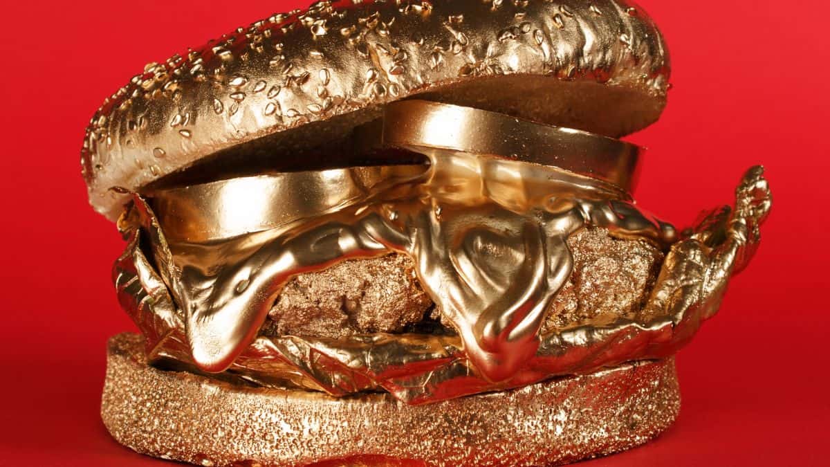 A hamburger made in gold.