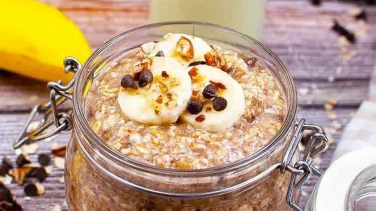 Banana Bread Overnight Oats in a jar