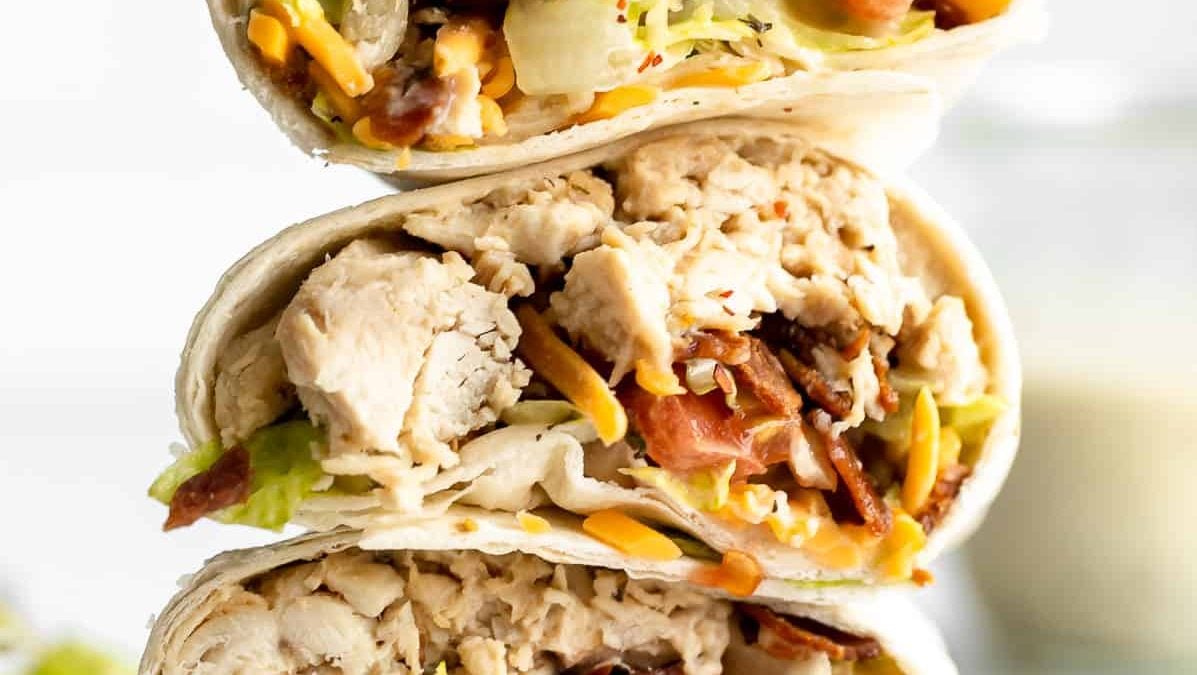 A stack of Chicken Bacon Wraps with Ranch.