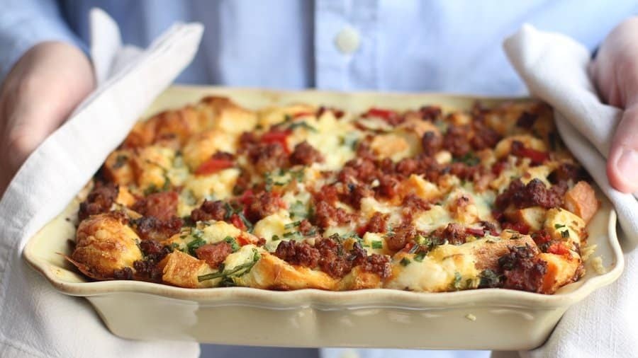 Spicy Breakfast Strata with Chorizo