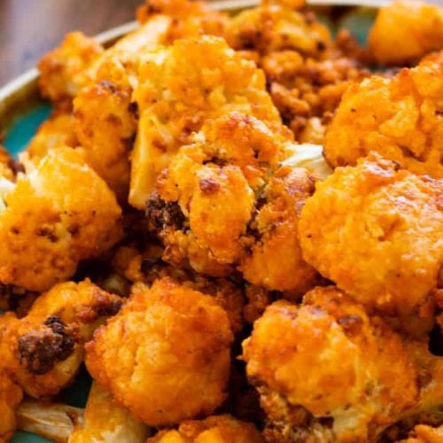 A plate full of buffalo cauliflower wings.