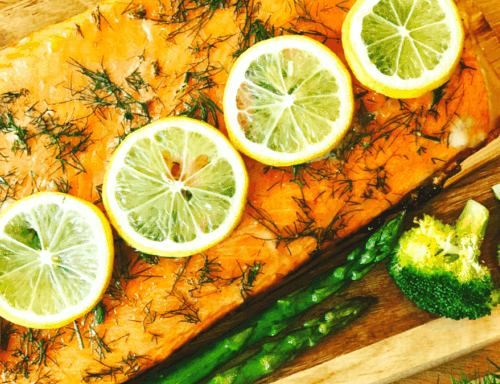 Grilled trout topped with citrus.