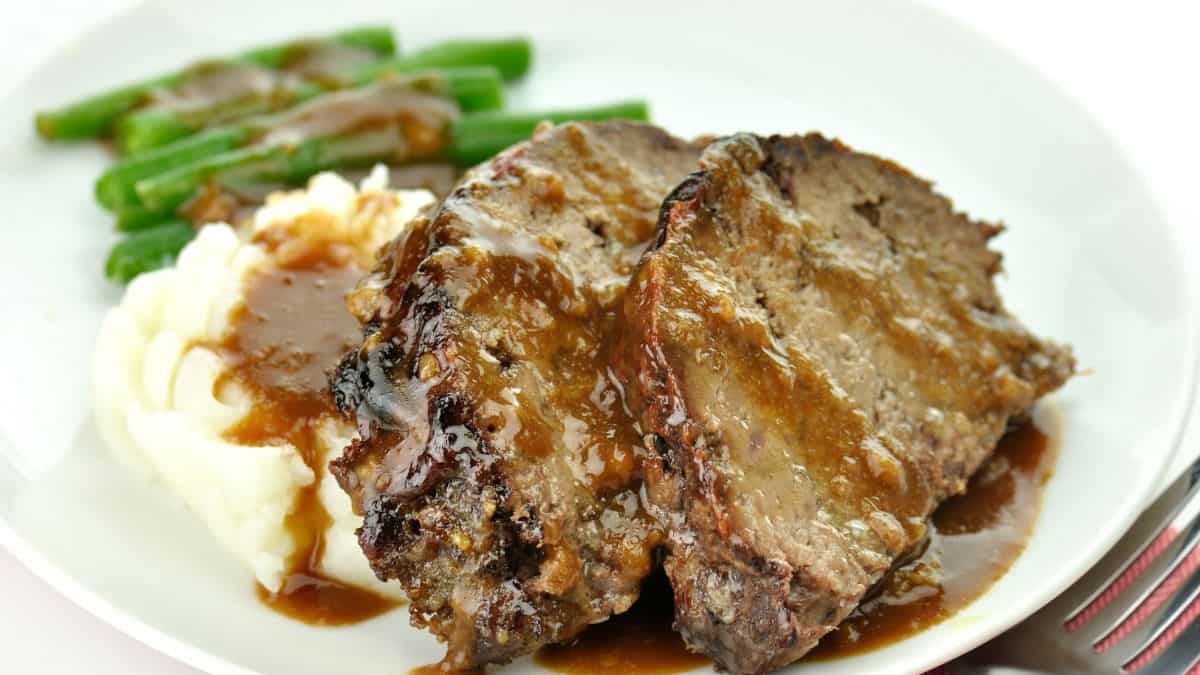 Meatloaf and mashed potatoes.