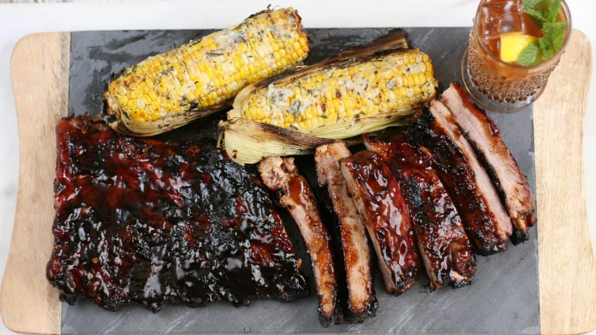 Ribs on a serving plate.