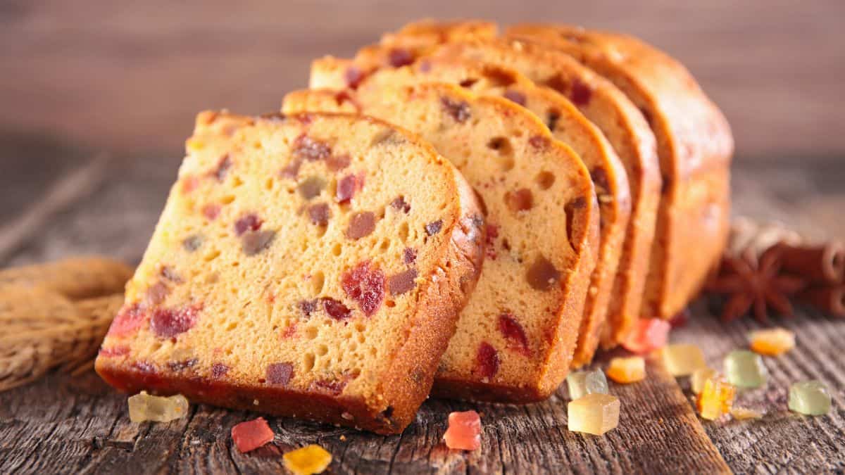 Sliced fruit cake.